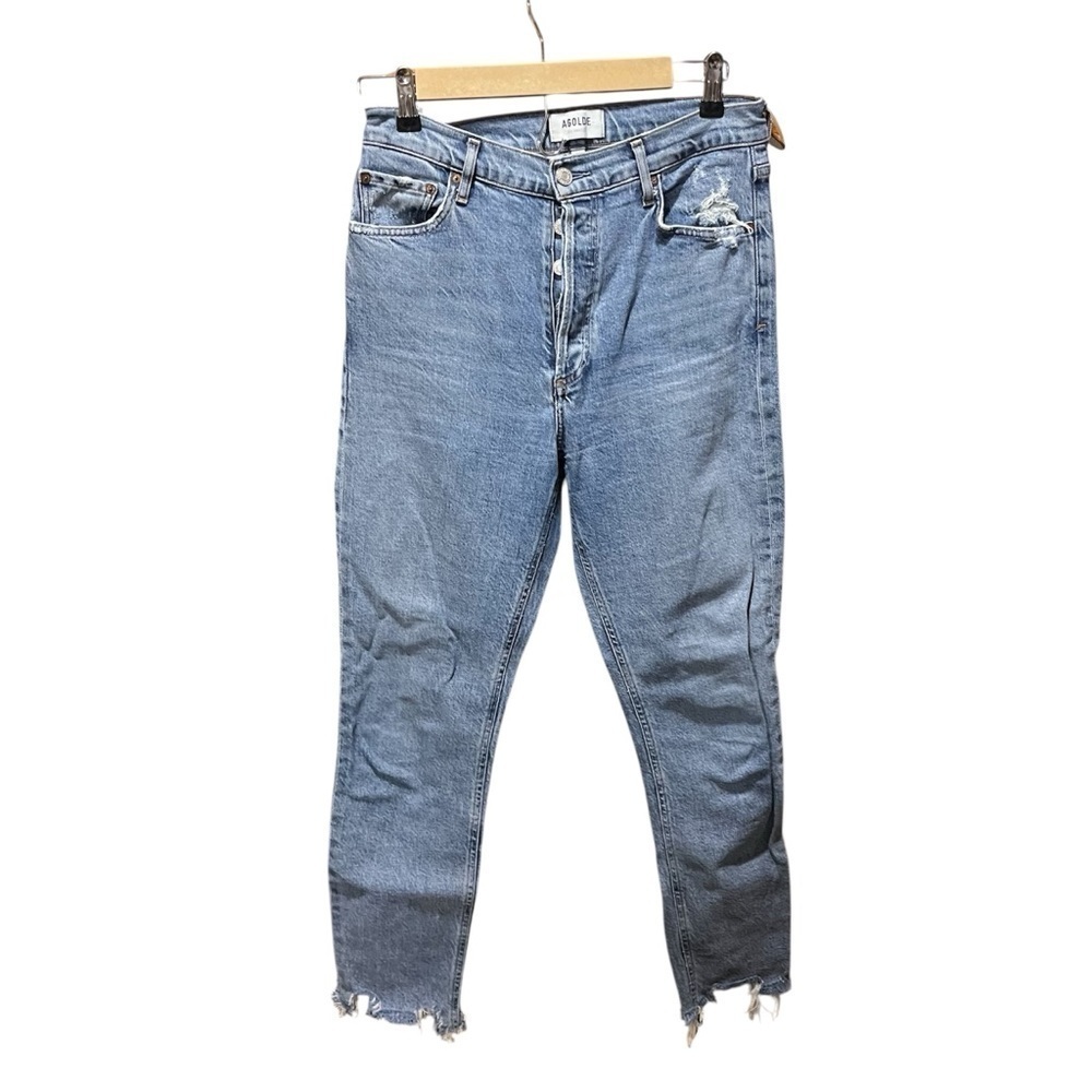 AGOLDE Women's Nico High Rise Blue Jeans Chewed Hem - Picture 6 of 16